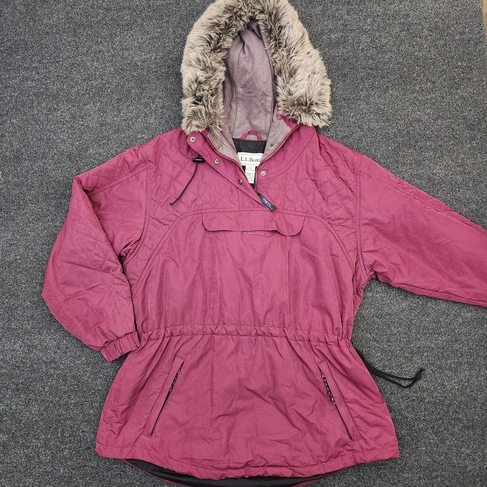 L.L. Bean XL PRIMALOFT Hooded Faux Fur Pullover Anorak Quilted Jacket Parka